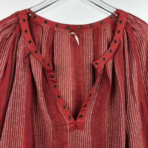 Free People Against All Odds Desert Sun Blouse Grommet V-Neck - Picture 3 of 7